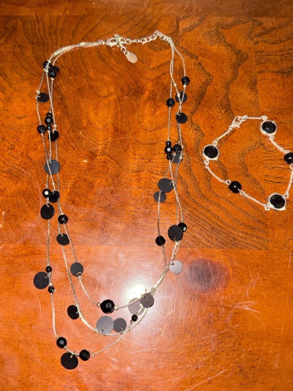 Black Multi-Strand Disc Necklace and Bracelet Set